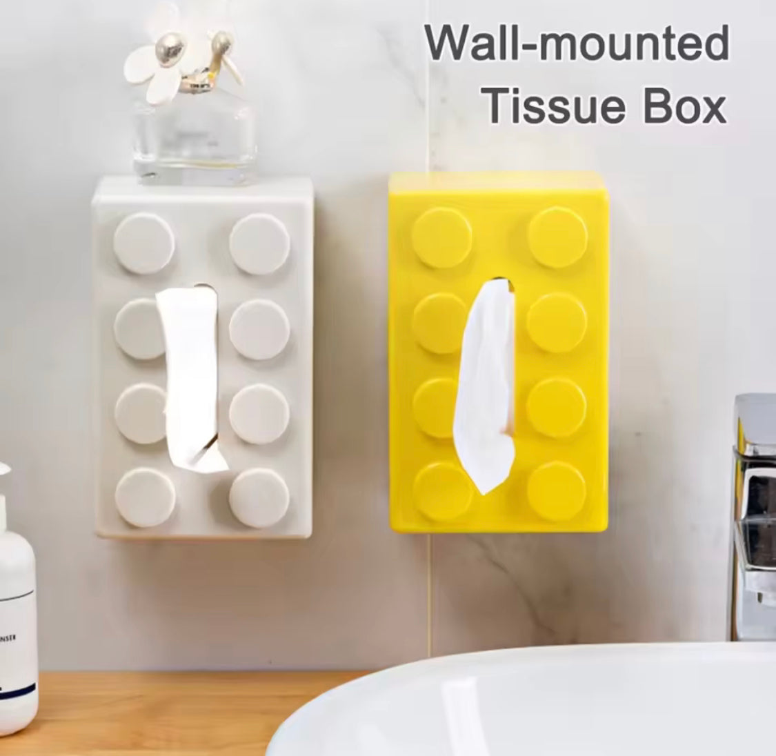 Building Block Style Decorative Tissue Box, Wall Mounted Punch Free Napkin Holder, Napkins Paper Storage Box