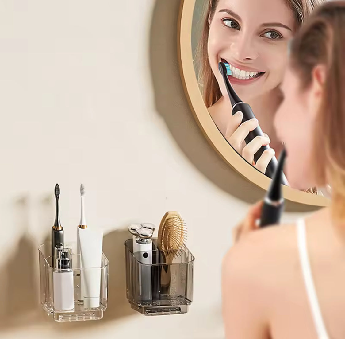 3 Slots Toothbrush Holder With Drain Tray, Removable Divider Wall Mounted Bathroom Organizer, Multifunctional Bathroom Storage Holder, Space Saving Bathroom Accessories
