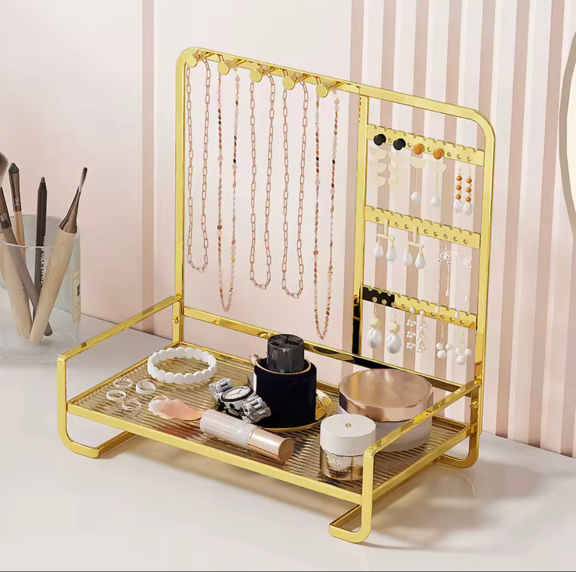 Elegant Metal Jewelry Stand, Jewelry Display Stand, Makeup And Jewelry Stand, Luxury Style Jewelry Stand