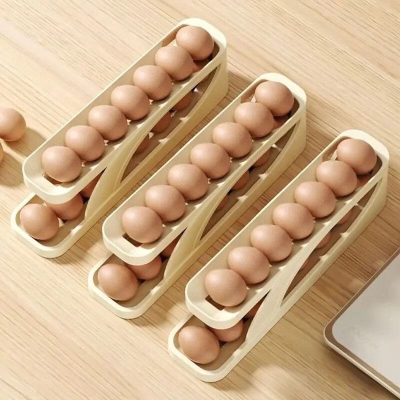 Automatic Scrolling Egg Rack, Refrigerator Egg Dispenser For Kitchen, Double Layer Egg Dispenser, Roll Down Counter Top Egg Holder, Smart Rolling Egg Storage Tray