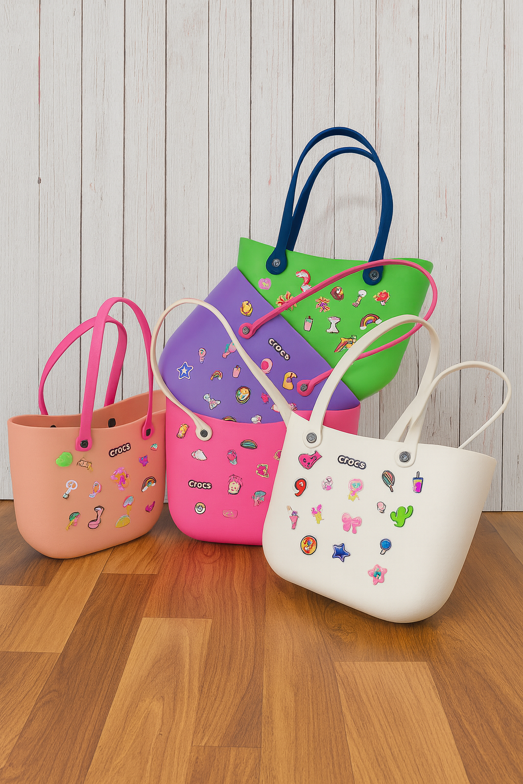 Crocs Sand Bag For Beach, Vacation Themed Bag For Travelling, Tote Handbag With Charms