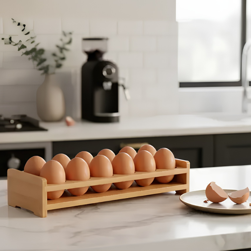 12 Grid Wooden Egg Holder Tray,     Wooden Egg Display Rack,     Kitchen Egg Organizer Rack