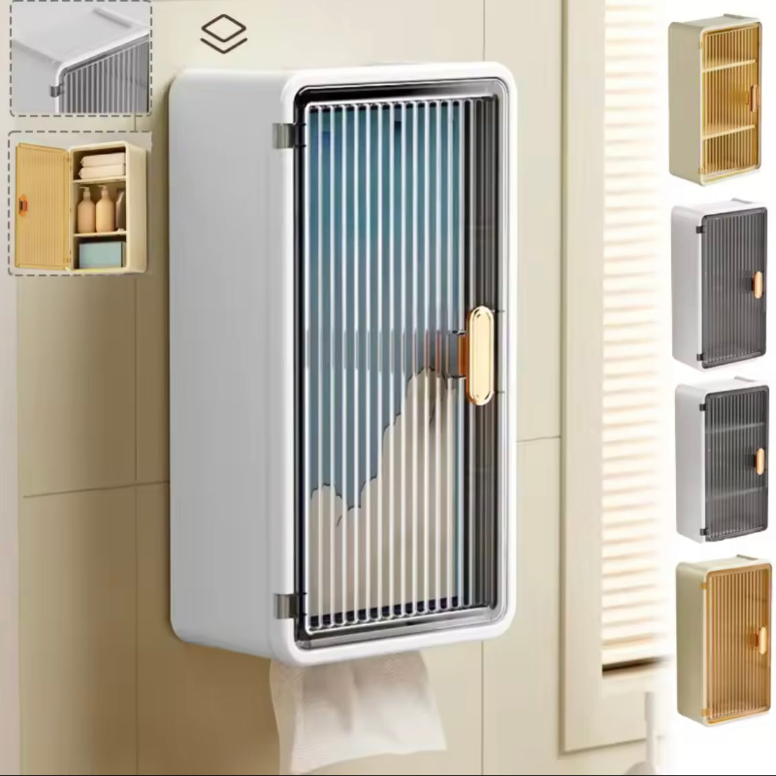 Wall Mounted Toiletries Storage Rack, Waterproof Bathroom Shelf With Tissue Holder, Wall Mounted Bathroom Toiletries Organizer