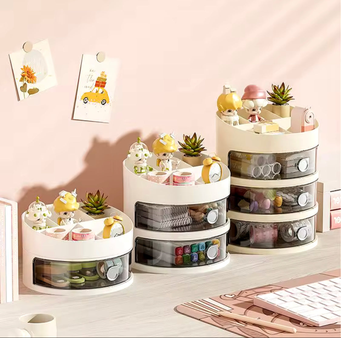 3 Layer Round Jewellery Storage Box, Acrylic Makeup Storage Box, Multifunctional Desktop Organizer