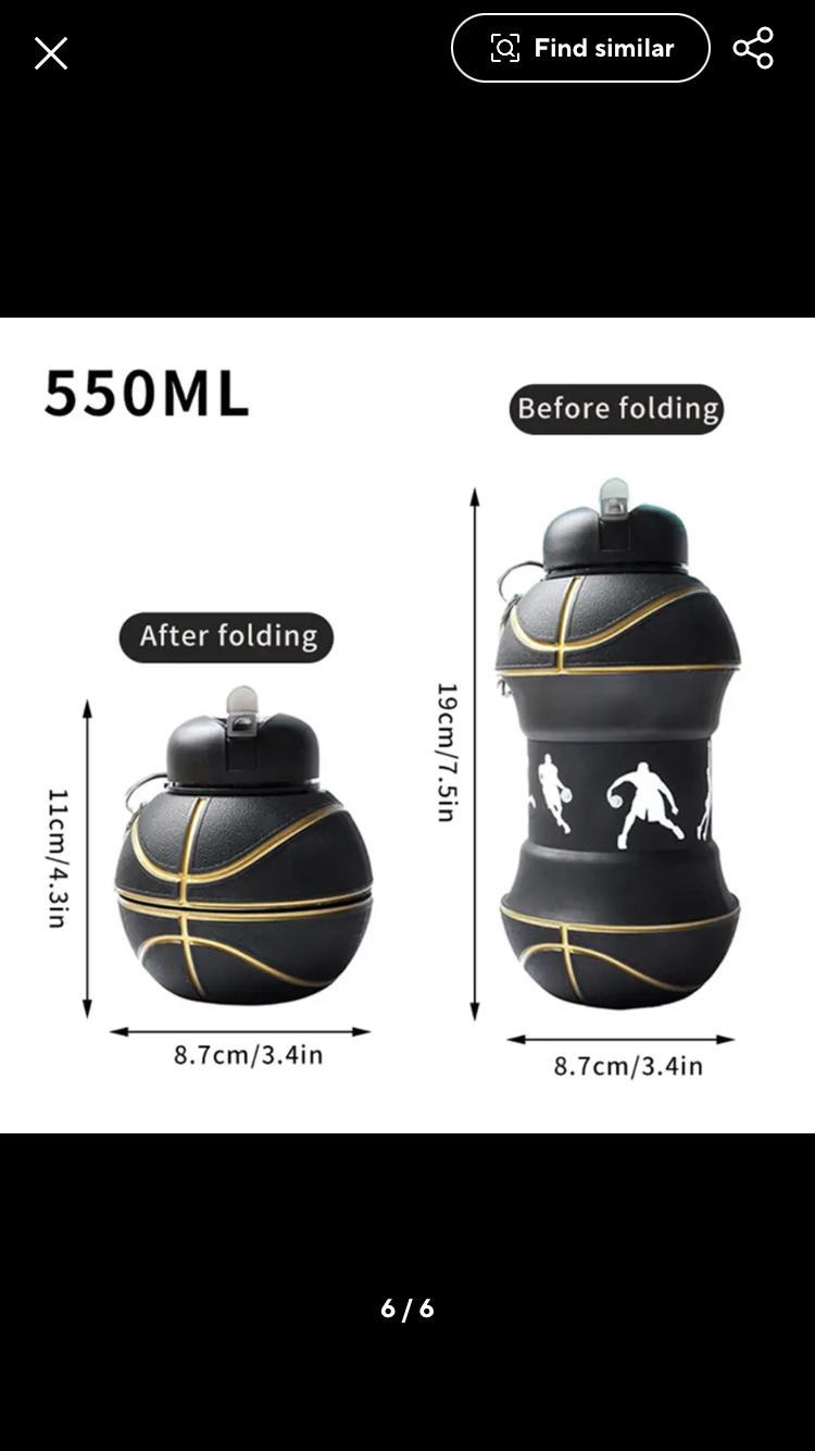 Foldable Water Bottle, Basketball Sports Outdoor Water Bottle, Leak Proof Portable Kids Water Bottle