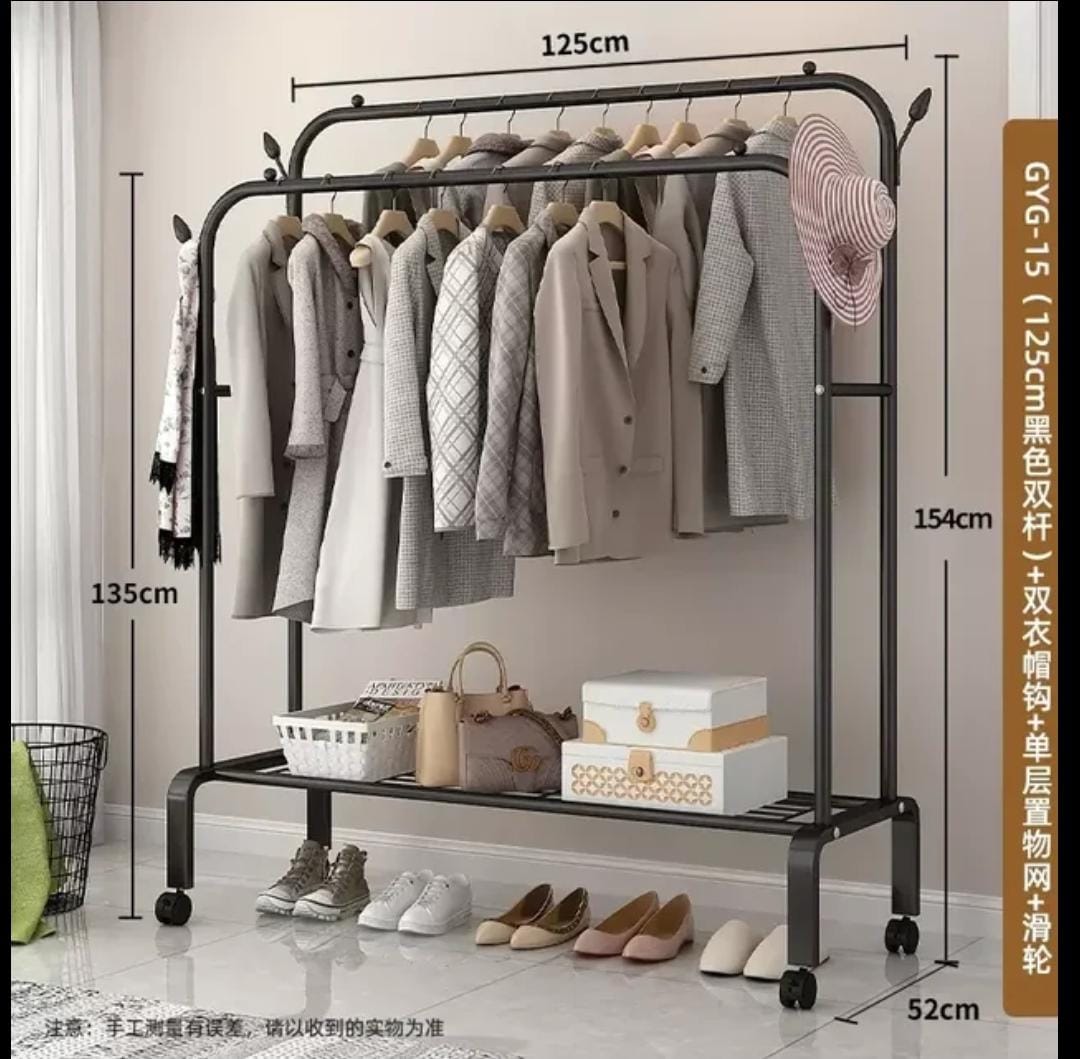 Dual-Row Versatile Wardorbe, Clothes Hanger Coat Rack, Standing Wardrobe Clothes Rack Stand