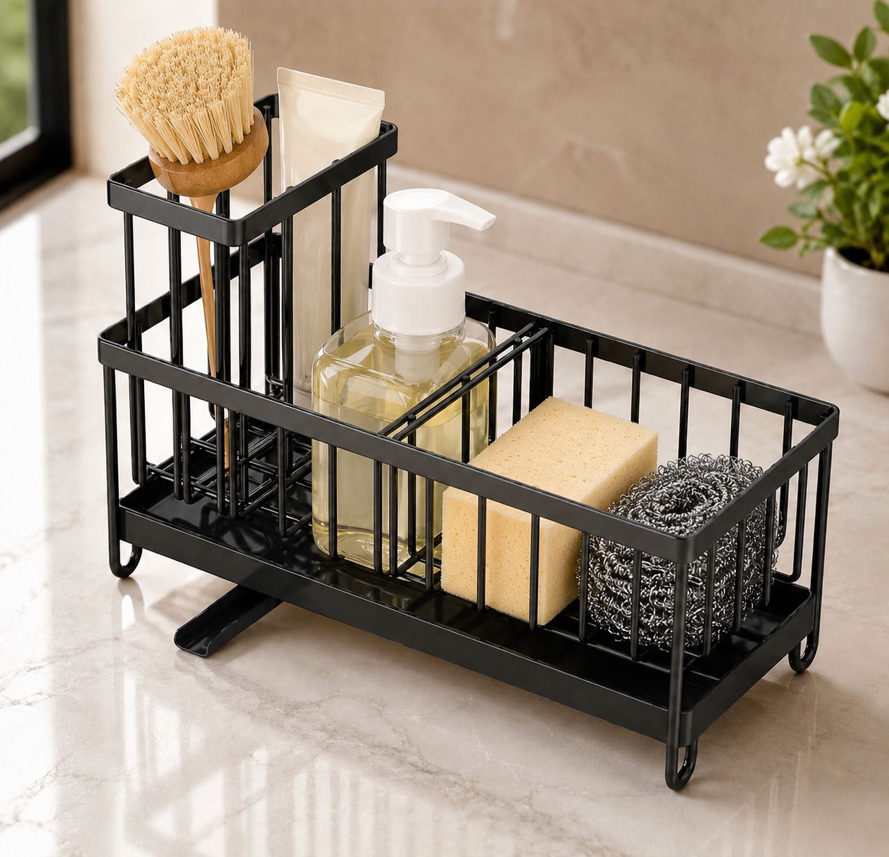 Kitchen Sink Organizer With Drain Tray, Multifunctional Kitchen Home Use Sink Sponge Organizer, Sponge Storage Faucet Holder, Iron Dish Sponge Holder