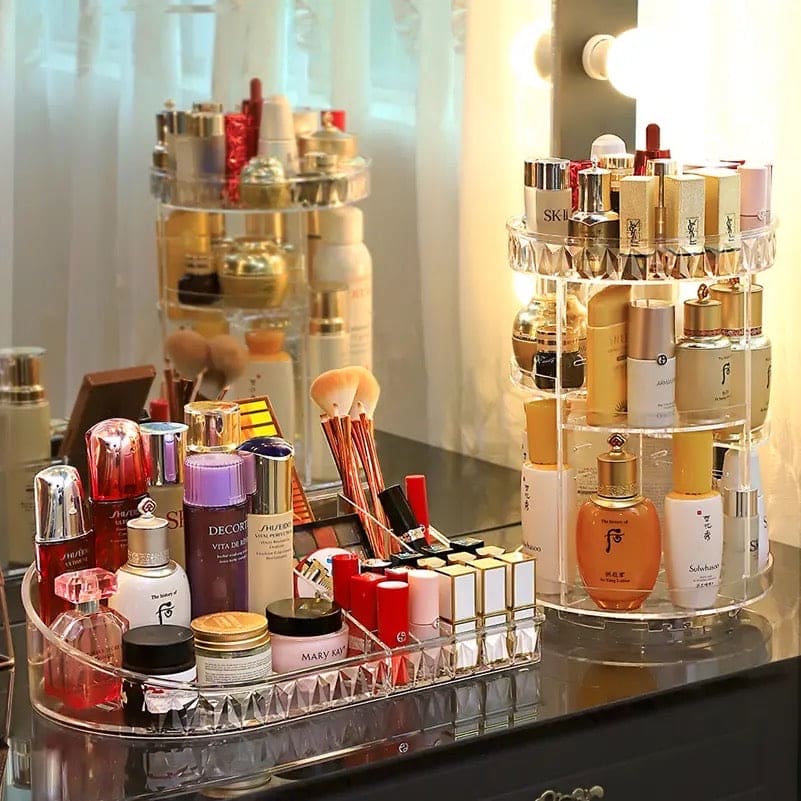 All In One Makeup Organizer, 360 Degree Rotation Makeup Organizer, Crystal Makeup Display Stand, Multifunction Detachable Makeup Beauty Organizer, Adjustable Cosmetic Display Case, Rotatable Transparent Beauty Organizer