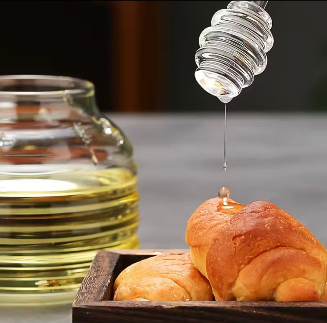Glass Honey Pot With Spoon, Honey Jar With Wooden Lid, Solid Glass Honeycomb Tank, Honey Pot Dispenser With Lid