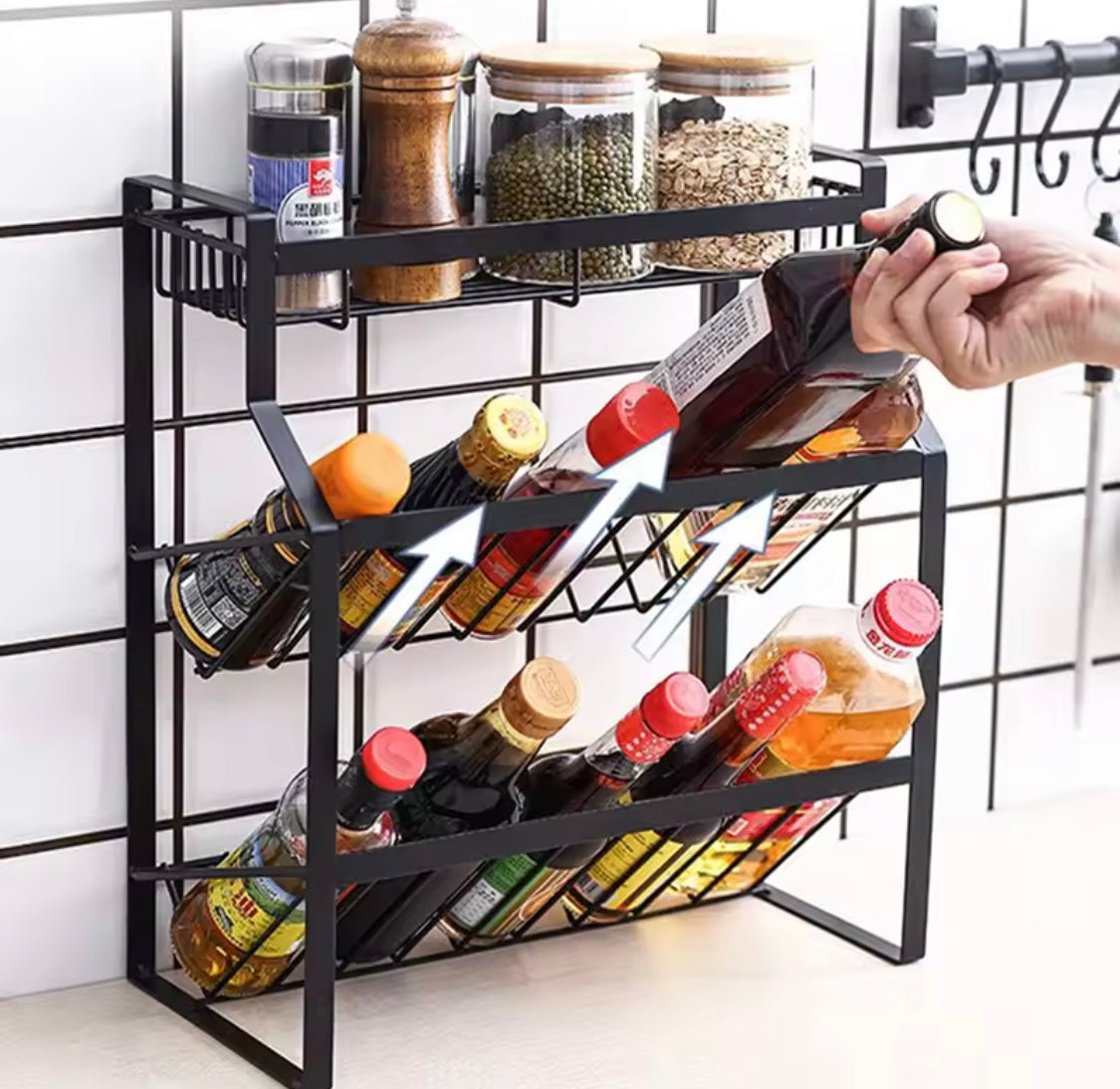 3-Tier Stackable Seasoning Rack, Multi Layer Countertop Spice Rack, Kitchen Storage Rack