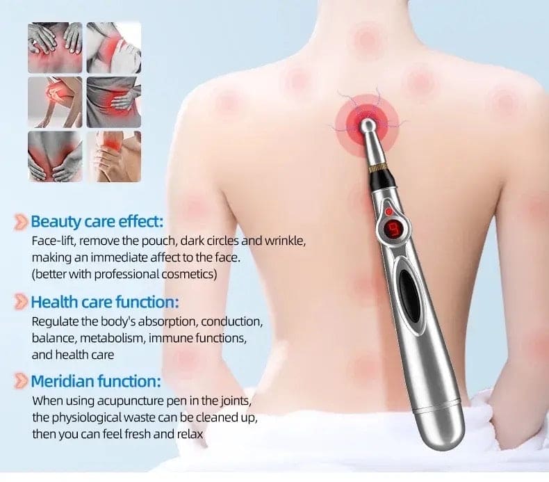 Acupuncture Massager Pen, Smart Pulse Meridian Massage Pen, Trigger Point Massager, Pain Relief Therapy Back Neck Face Beauty Roller, 3 Heads Meridian Pen, Electro Acupuncture Muscle Device