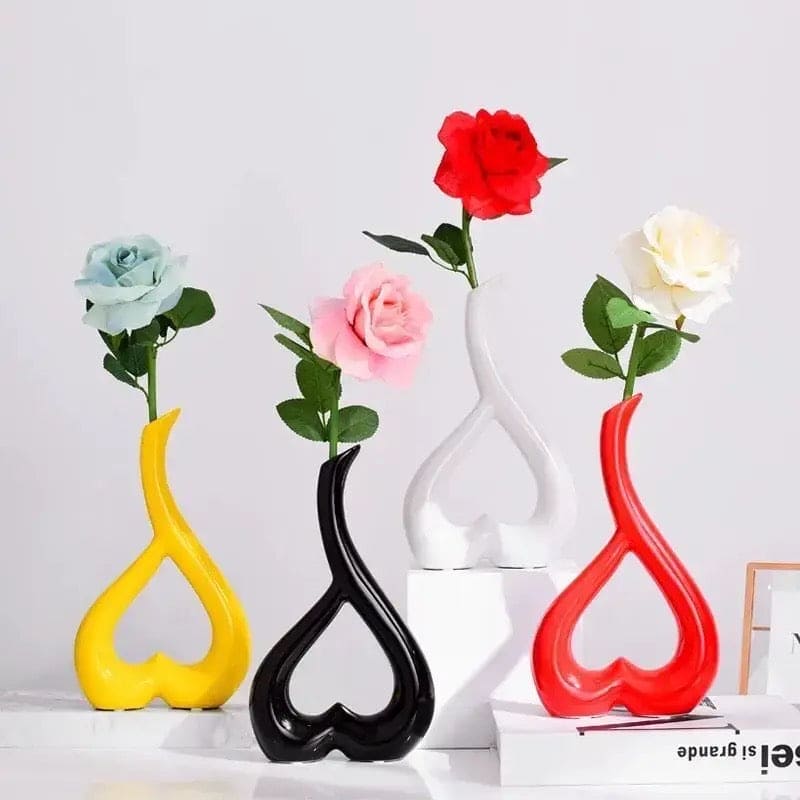 3D Heart Shape Flower Vase, Table Decor Flower Receptacle Ornament, Modern Minimalist Ceramic Vase, Office Desktop Living Room Interior Decoration, Floral Flower Arrangement Statues, Home Decoration Furnishing Pottery