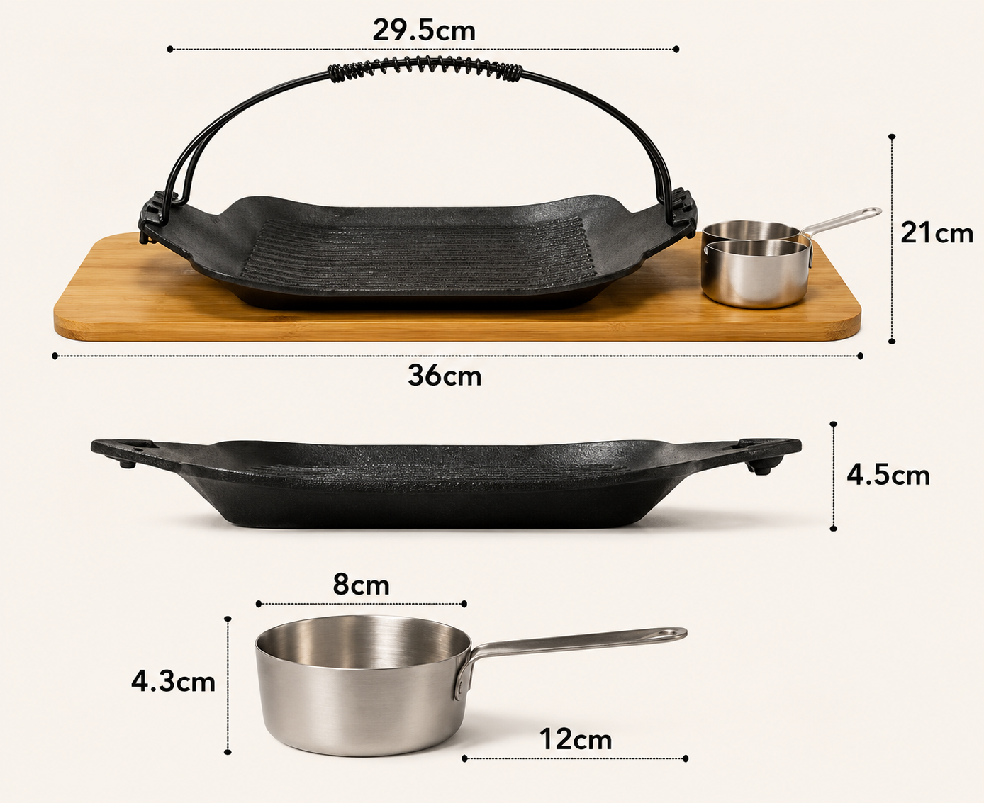 Tabletop Steak Grill Plate with Bamboo Serving Board, 
Korean BBQ Grill Plate Set With Sauce Cups, Steak Grill Plate with Bamboo Tray And Sauce Cups, Portable Korean BBQ Grill Pan Serving Set