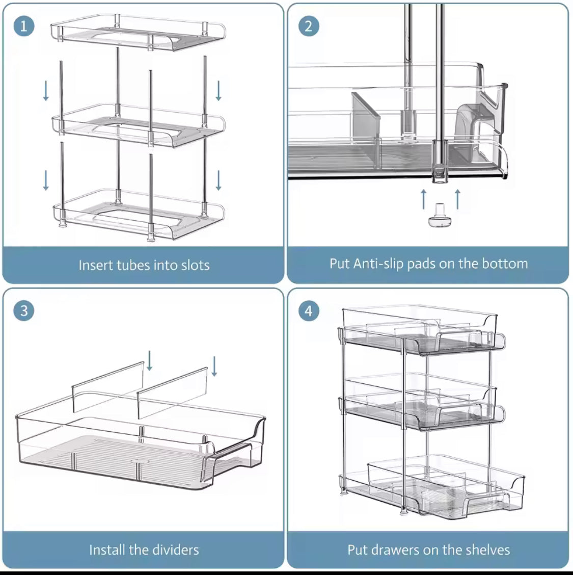 Tier Clear Pull Out Organizer, Acrylic Stackable Drawer Organizer Tray, Multipurpose Slide-Out Storage Container, Countertop and Makeup Organizer Tray