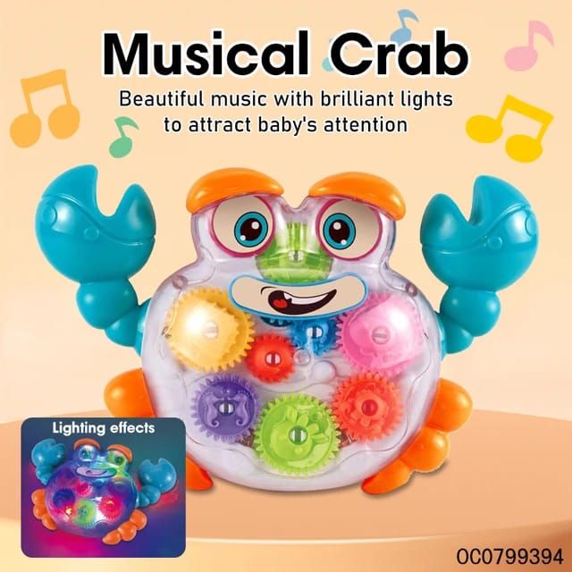 Cartoon Transparent Gear Crab Toy, Crash Resistance Crab Toy, Music Educational Interactive Toys for Kids