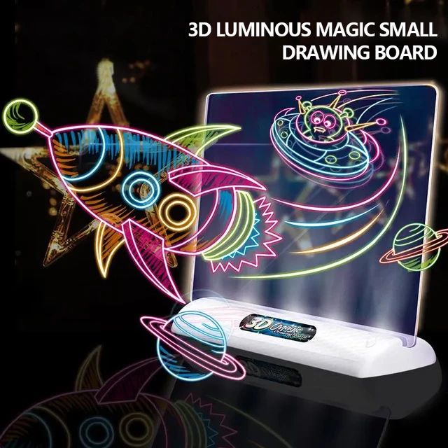 3D Luminous Small Cell Drawing Board, LED Drawing Building Game, Light Up Painting Writing Table Educational Toy