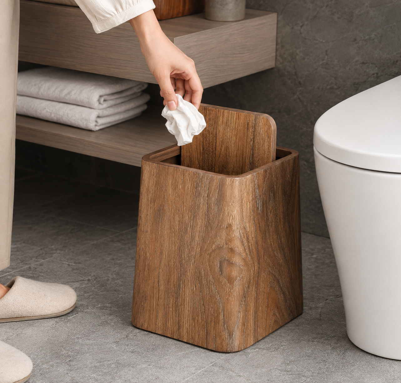 Durable Vintage Trash Can with a Flip Lid, Stylish Square Waste Bin, Stylish Compact Swing Top Bin