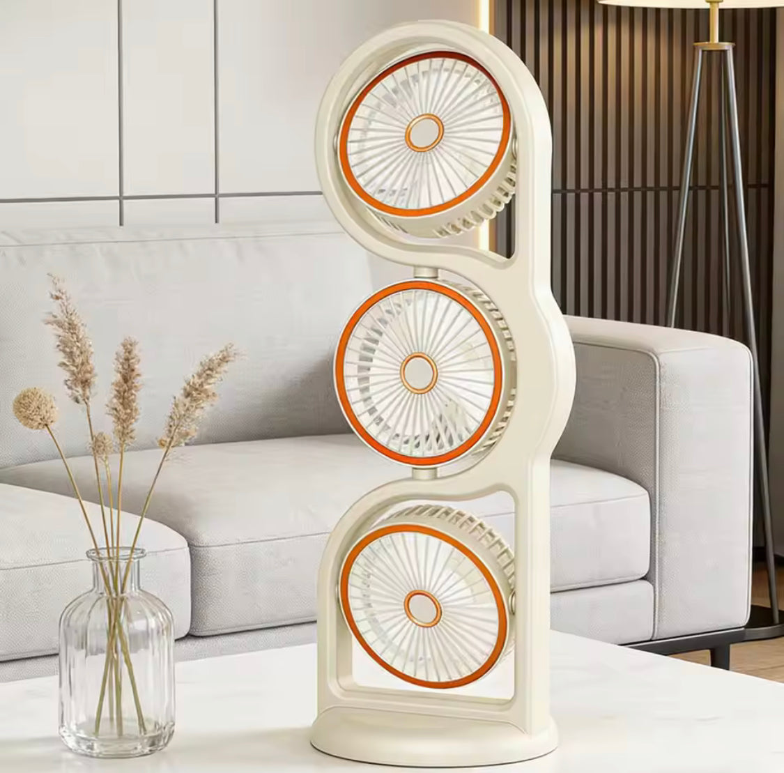 360° Circulation Three Head Table Fan, Rechargeable 5 Speed Wind Desktop Fan, Outdoor Desktop Fan