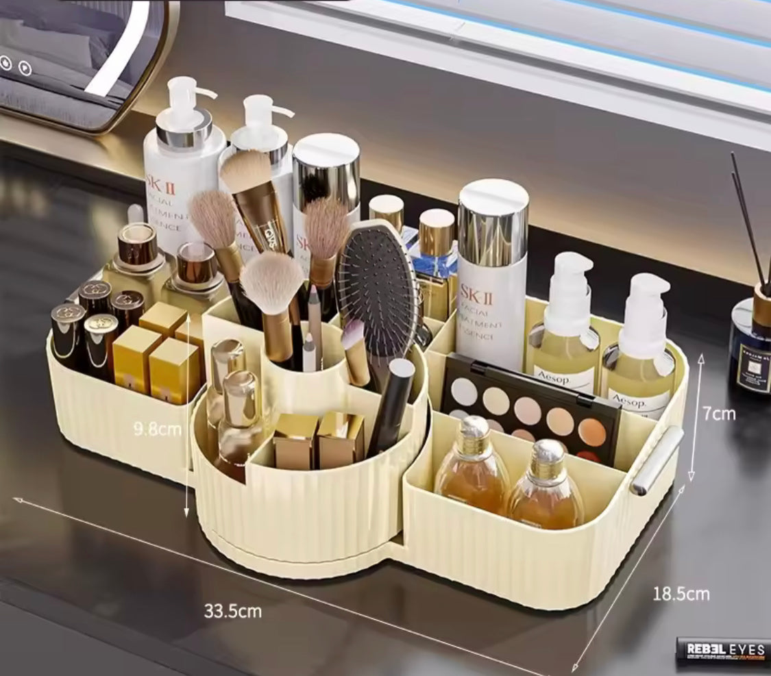Luxury Makeup Organizer With 360° Rotating Makeup Brush Holder, Cosmetic Storage Box, Lipsticks Make Up Container, Vanity Makeup Organizer Box