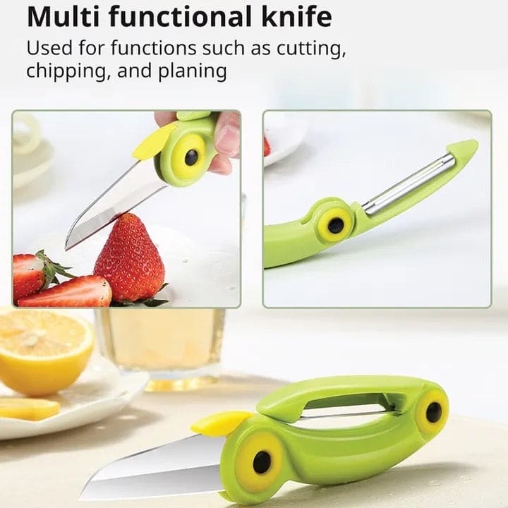 Cartoon Fruit Peeling Knife, Folding Bird Knife With Peelar, Stainless Steel Peeler, Kitchen Vegetable Fruit Cutting Peeling Knife, Multifunctional 2 In 1 Knife