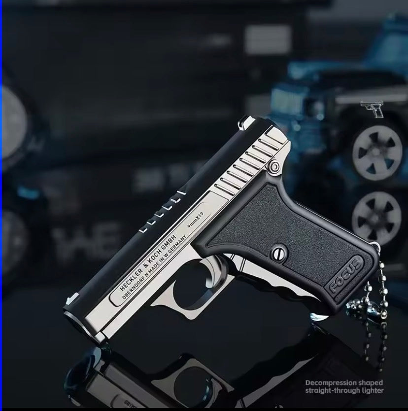 Mini Pistol Lighter with Keychain, Windproof Jet Flame Lighter, Refillable Butane Gas Gun Lighters