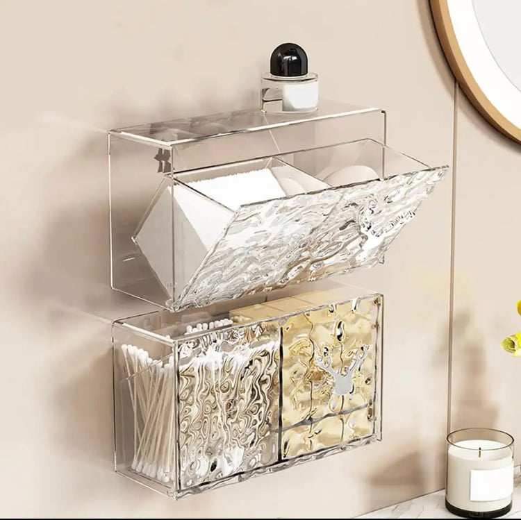 Acrylic Cotton Bud Holder, Cotton Pad Storage Box, Bathroom Vanity Organizer, Makeup Cotton Pad Storage Box