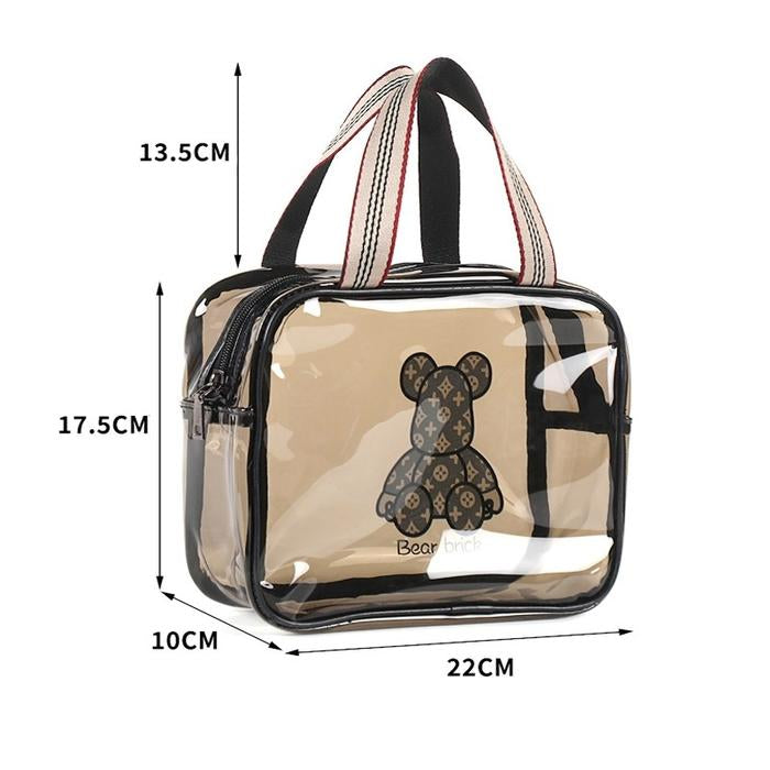 Set Of 3 Transparent Bear Cosmetic Pouch, Waterproof Transparent Makeup Bag, Multipurpose Women Cosmetic Bag, Travel Toiletry Washbag With Zipper