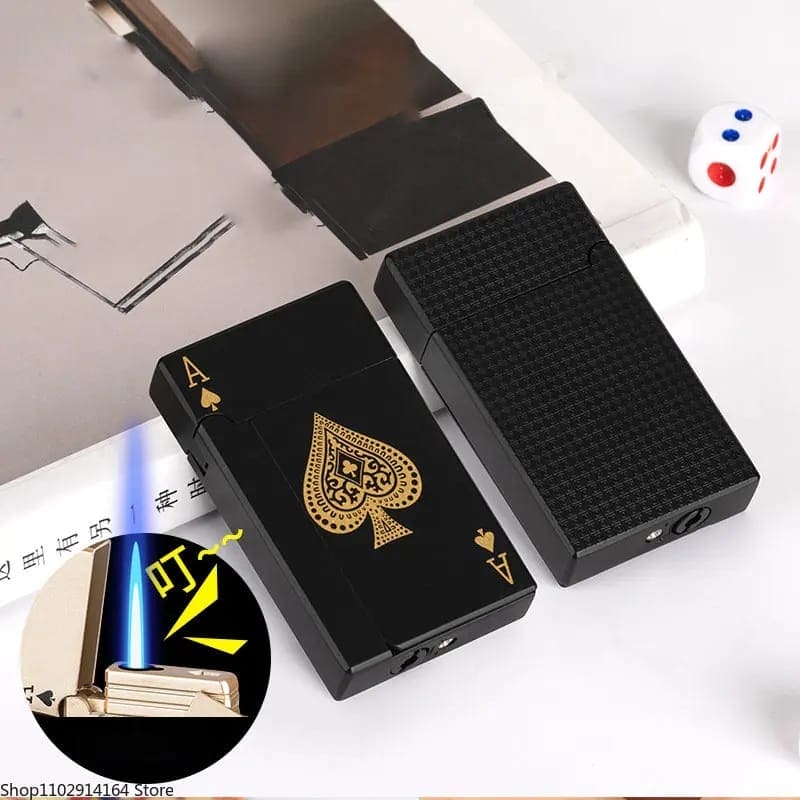 Deck Playing Card Lighter, Ikka Card Pocket Lighter, Metal Poker Jet Lighter, Windproof Playing Card Shape Lighter, Refillable Butane Playing Card Lighter, Creative Jet Flame Pocket Lighter, Flame Dazzling Butane Lighter