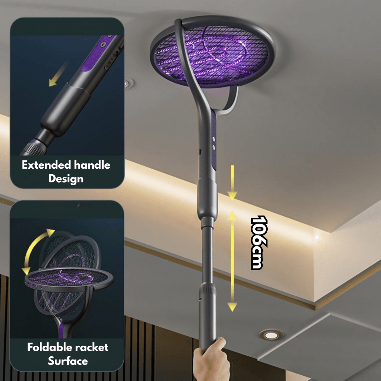 Telescopic Rechargeable Mosquito Swatter Racket, Extendable Head Bug Zapper Racket, Mosquito Trap Lamp, Home Bug Insect Racket, Electric Fly Swatter Racket