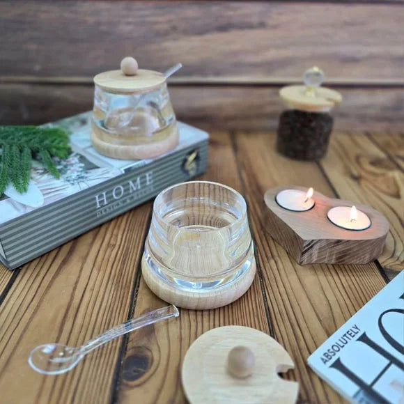 Bamboo Acrylic Sugar Pot With Spoon, Wooden Style Sugar Pot, Transpare ...