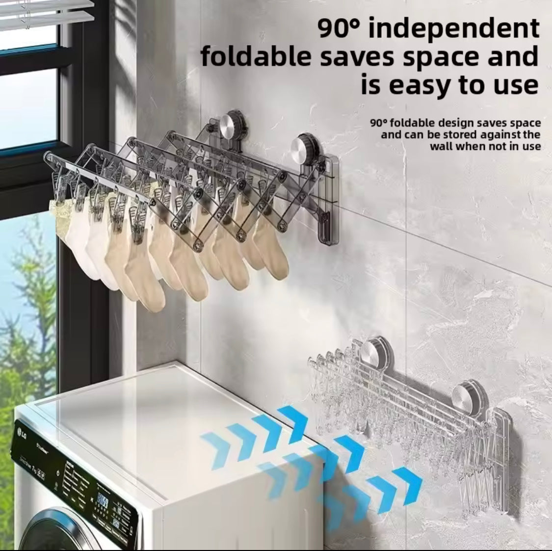 Expandable Wall Drying Hanger, Telescopic Wall Mounted Hanger, Adjustable Indoor Clothes Drying Rack, Multi Arm  Suction Cup Drying Rack
