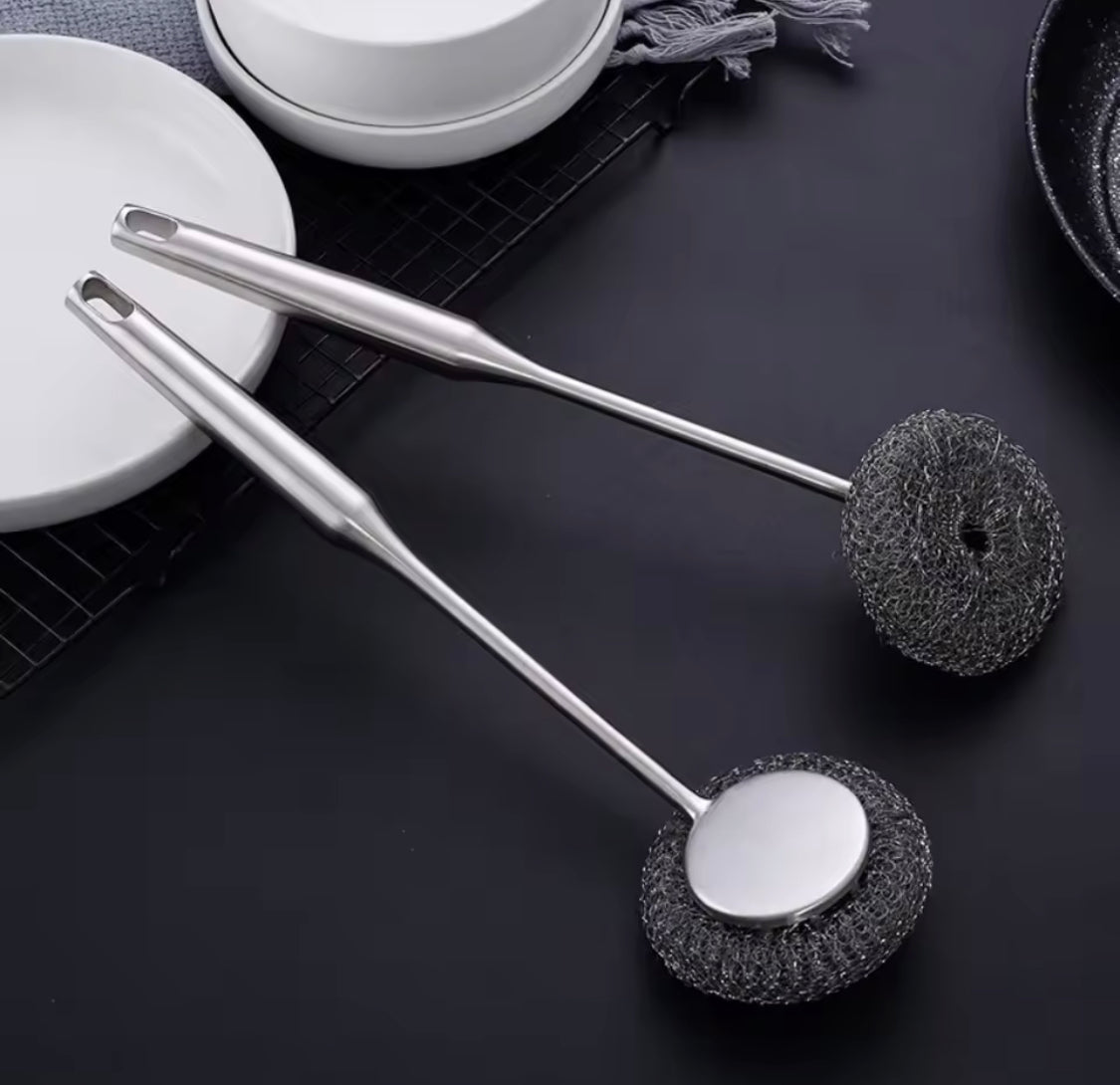 Long Handle Stainless Steel Wire Ball Brush, Strong Decontamination Sink Brush, Durable Extended Wire Dishwash Brush