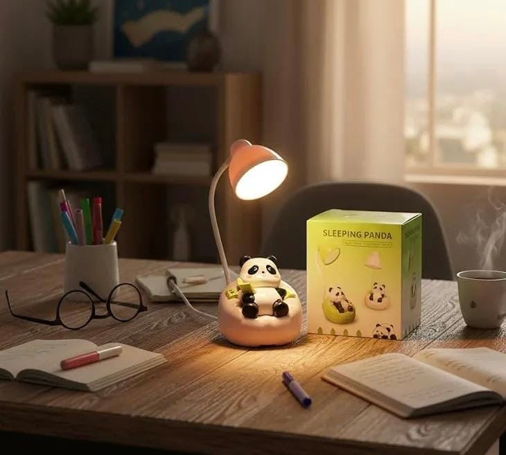 Cute Panda LED Desk Lamp with Phone Holder, Adorable Panda Reading Lamp, Adjustable Desk Lamp, Kids Study And Reading Table Light