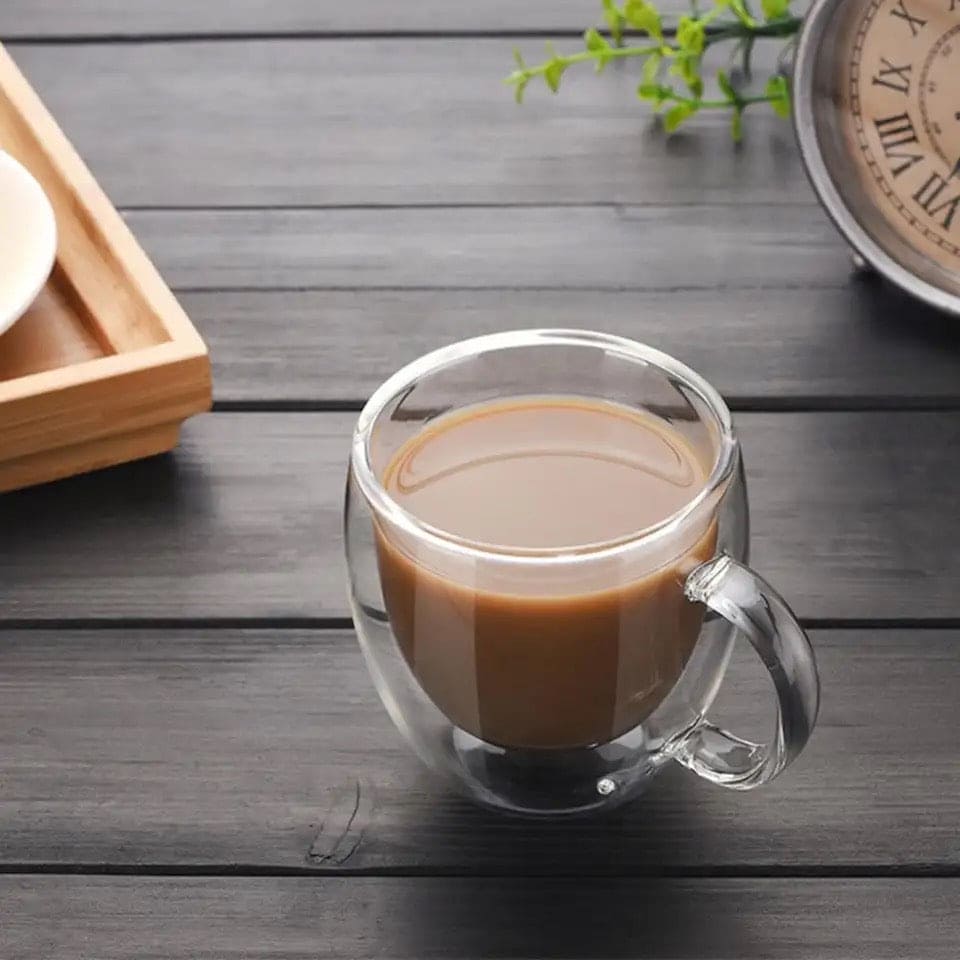 Heat Resistant Tea Cup, Double Wall Glass Cup With Handle, Portable Transparent Beverage Mug, Chai Glass Cup 150ml, Insulated Coffee Mug, Coffee Glass