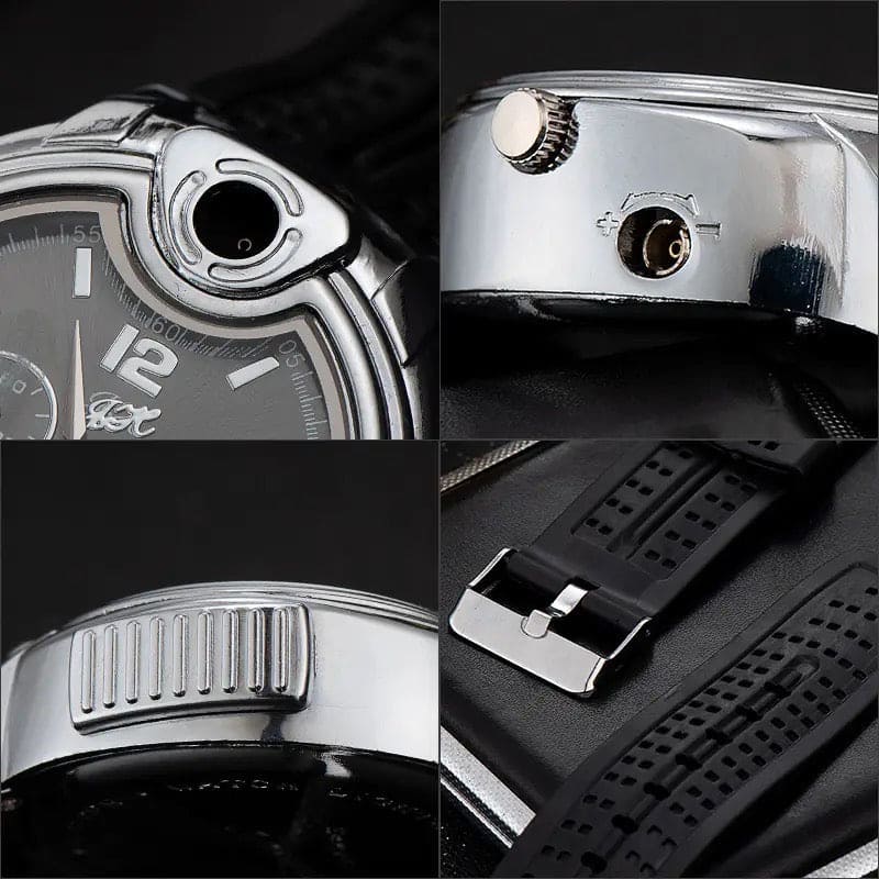 Wrist Watch Inflatable Lighter, 2 In 1 Cigarette Lighter, Cyclic Inflatable Flame Adjustable Lighter, Multifunctional Metal Open Frame Watch Lighter, Men's Sports Watch Gas Lighter