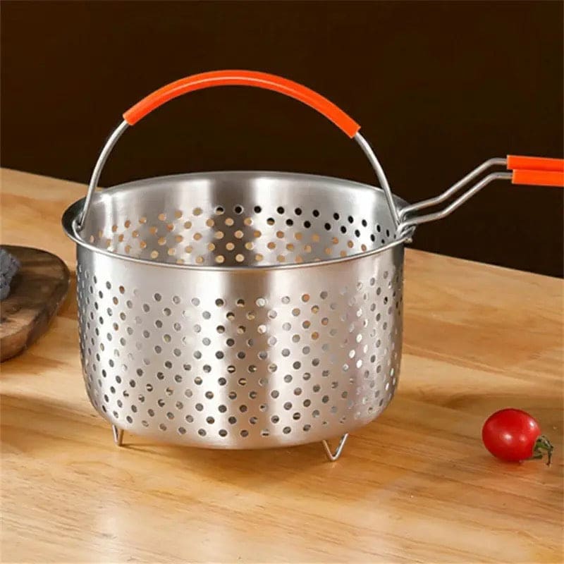 Stainless Steel Cooking Steamer With Handle, Kitchen Pot Pressure Cooker, Anti-scald Steamer Basket, Multifunctional Fruit Vegetable Washing Basket, Deep Fryer Pot Strainer