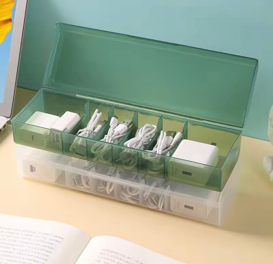 7 Compartment Data Cable Storage Box, Transparent Data Cable Organizer With Lid, Dustproof Desktop Organizer For Office Home
