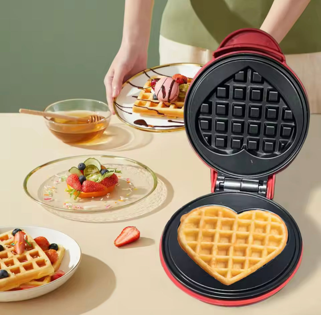 Mini Mighty Waffle Maker, Electric Waffles Maker Machine, Breakfast Dessert Baking Machine, Portable Non Stick Waffles Maker, Calf Crossing Foldable Waffle Pancake Maker, Electric Cake Maker For Pancakes Cookies Non Stick Coating