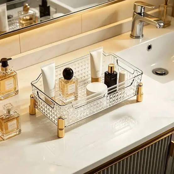 Transparent Desktop Cosmetic Storage Box, Vanity Organizer Basket, Dressing Table Makeup Organizer
