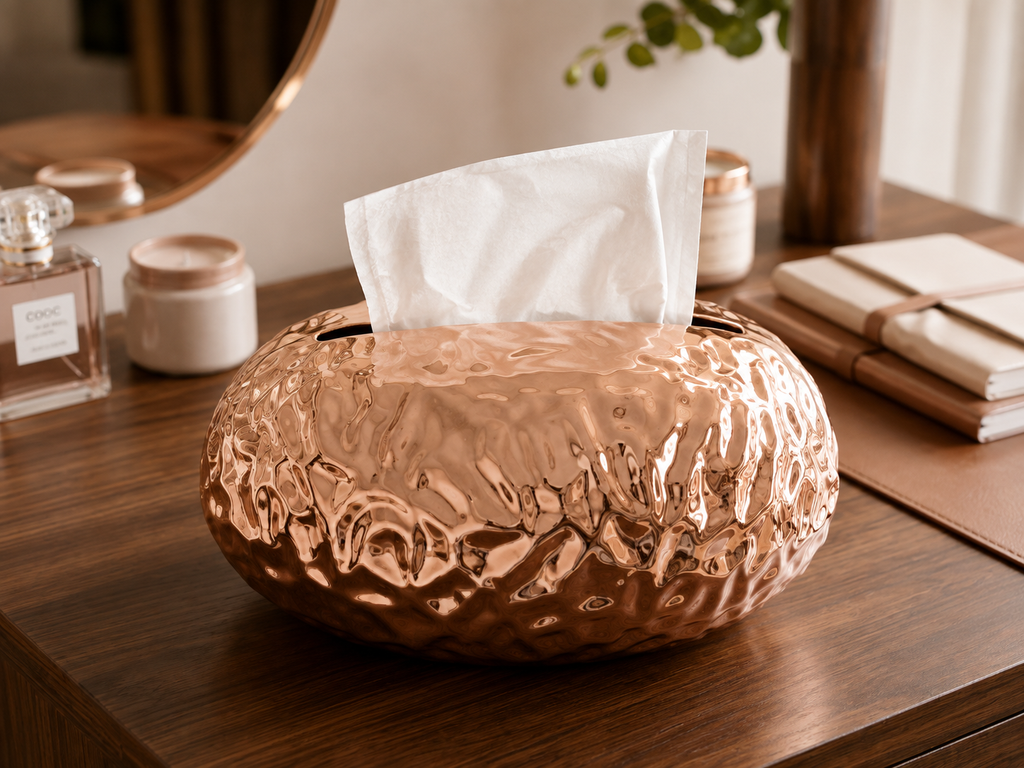 Egg Shape Hammered Tissue Holder, Luxury Pebble Texture Tissue Box, Elegant Metallic Tabletop Tissue Holder