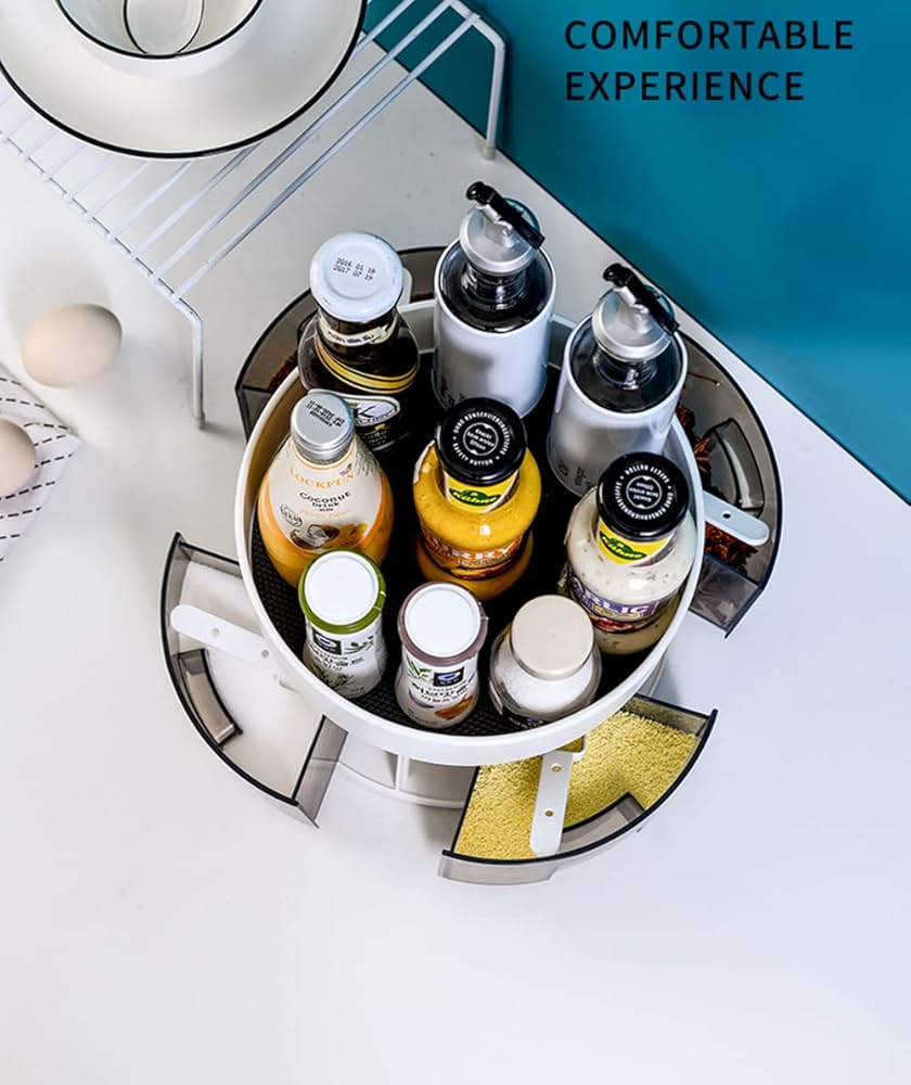 360° Rotating Kitchen Storage Rack, Multifunctional Rotatable Spice Storage Shelf, Seasoning Kitchen Organizer With Base, Rotatable Condiment Rack