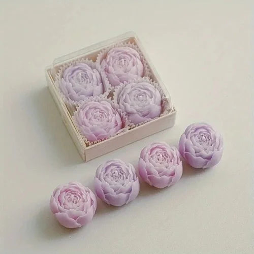 Elegant 4pcs Flower Shaped Aromatherapy Candles, Floral Rose Scented Candle, Handmade Room Decor Candles, Rose Scented Candle