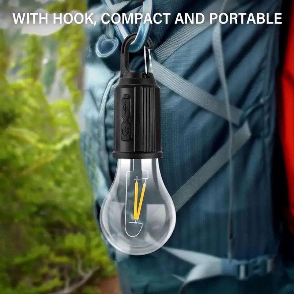 Rechargeable LED Lamp Bulb, Emergency Camping Lights with Clip Hook, Mini Portable Camping Light, Portable Camping Lantern with Hook, Outdoor LED String Bulb, Waterproof Type C Charging Camping Lantern