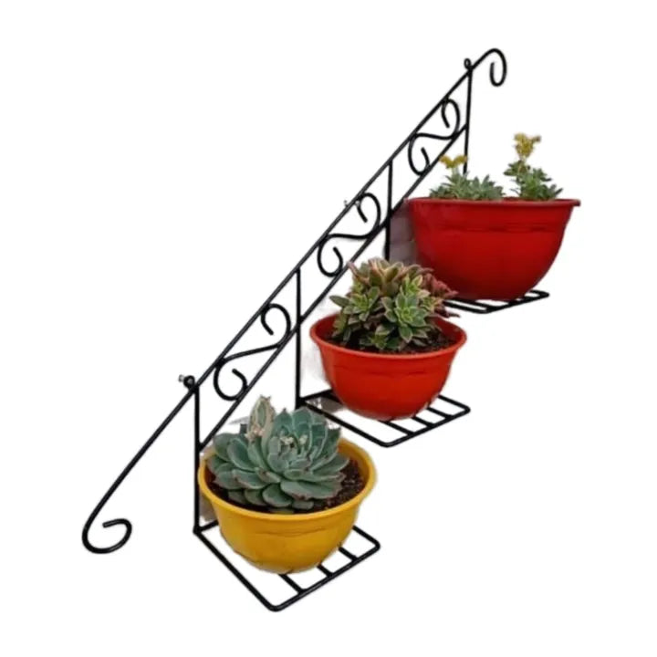 Wall Mounted Floral Display Flower Storage Rack, 3 Step Wall Mount Iron Stand, Wall Basket Plants Stand