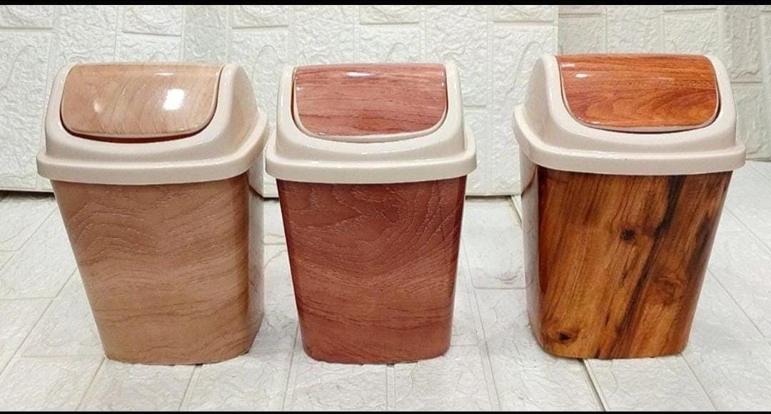 Wooden Pattern Trash Bin, Office Bathroom Kitchen Flip Trash Bin, Plastic Living Room Bedroom Garbage Box