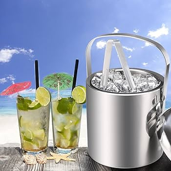 Stainless Steel Ice Buckets With  Ice Tongs, Double Wall Ice Bucket with Lid, Ice Container