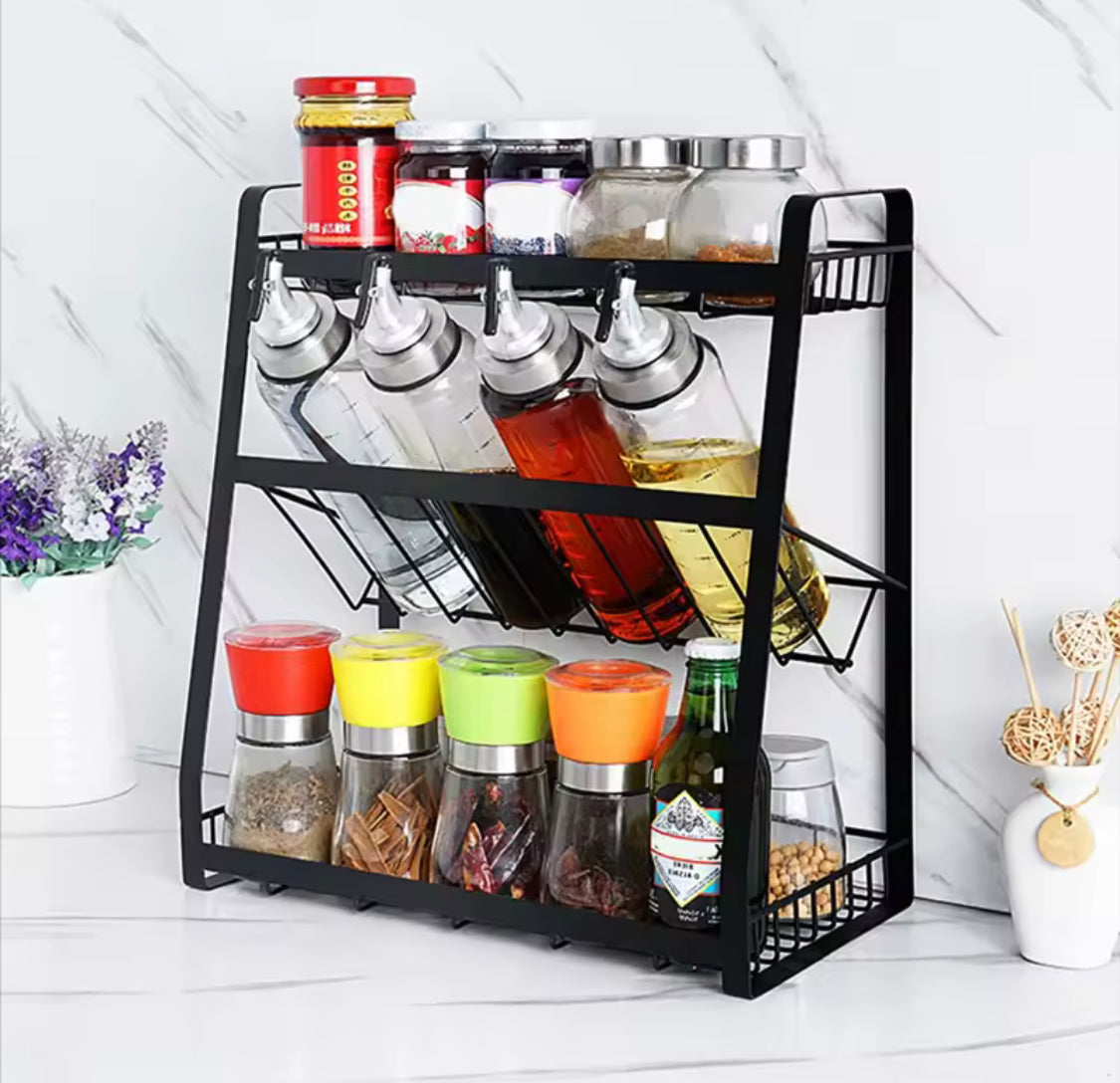 3-Tier Stackable Seasoning Rack, Multi Layer Countertop Spice Rack, Kitchen Storage Rack