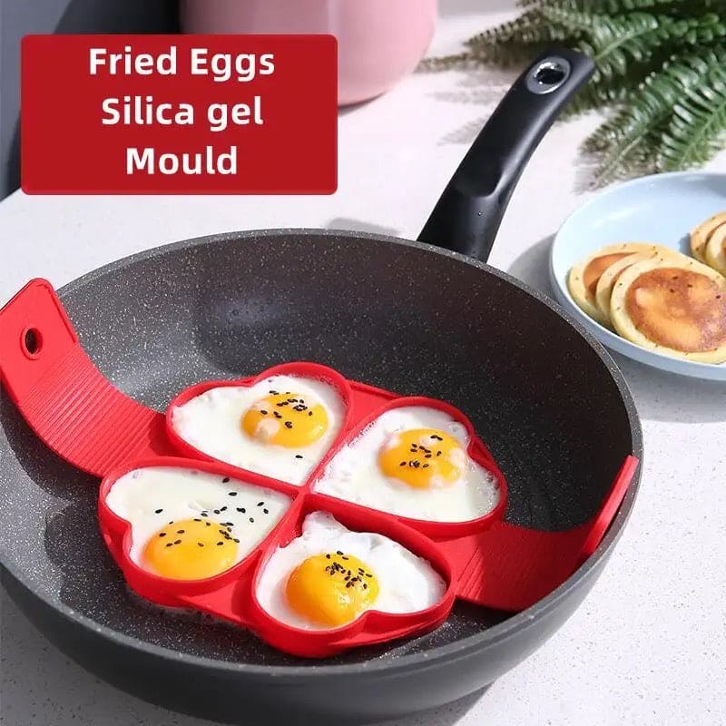 4 Heart Egg Pan Mold, Nonstick Egg Pancake Maker, Reusable Pancake Maker, Egg Ring Kitchen Cooking Baking Tool, Heart Maker Egg Cooker Pan, Flip Eggs Mold Kitchen Baking Accessories