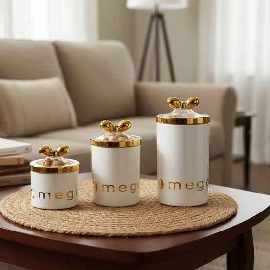 Set Of 3 Luxury Ceramic Canister Set, Set Of Ceramic Sugar Pot With Lid, Luxury Coffee Jar Set