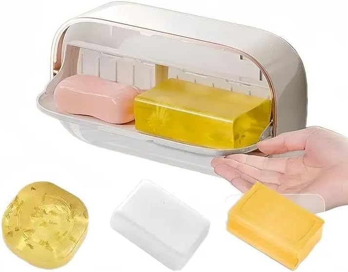 Double Grid Wall Mounted Soap Holder,  Wall Mounted Soap Saver Box, Self Draining Soap Storage Box